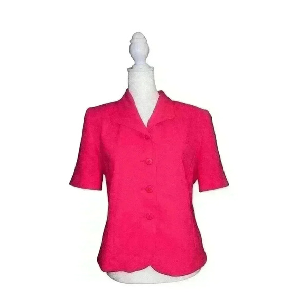 VINTAGE PENDLETON Wool MADE IN USA Jacket Blazer Pink Preppy Short Sleeves Sz 4 - Picture 1 of 7